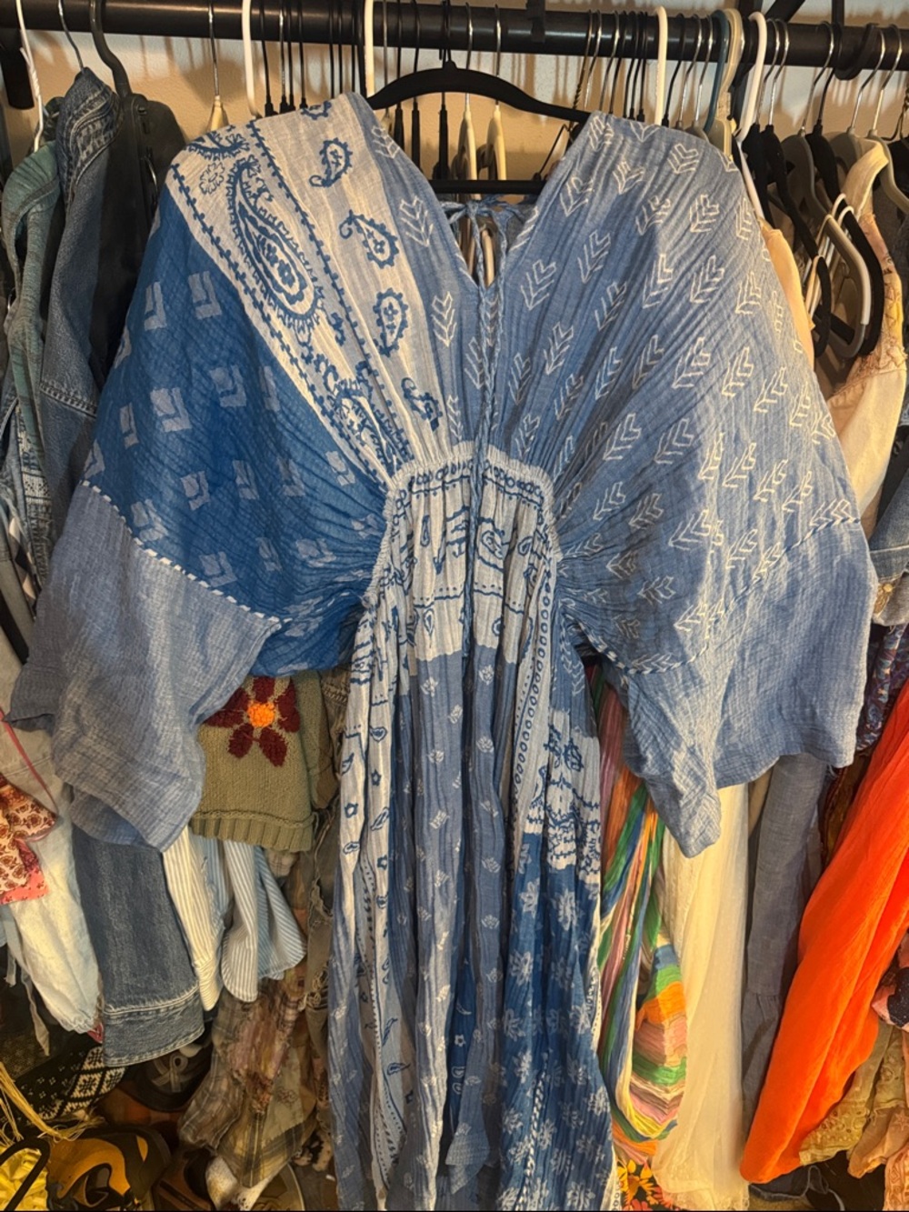 Anthropologie Blue & Light Blue Bandana-Print Maxi Dress